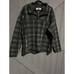 John Wayne Plaid Snap Pullover Jacket Stand-Up Collar Green Gray Yellow Men's L